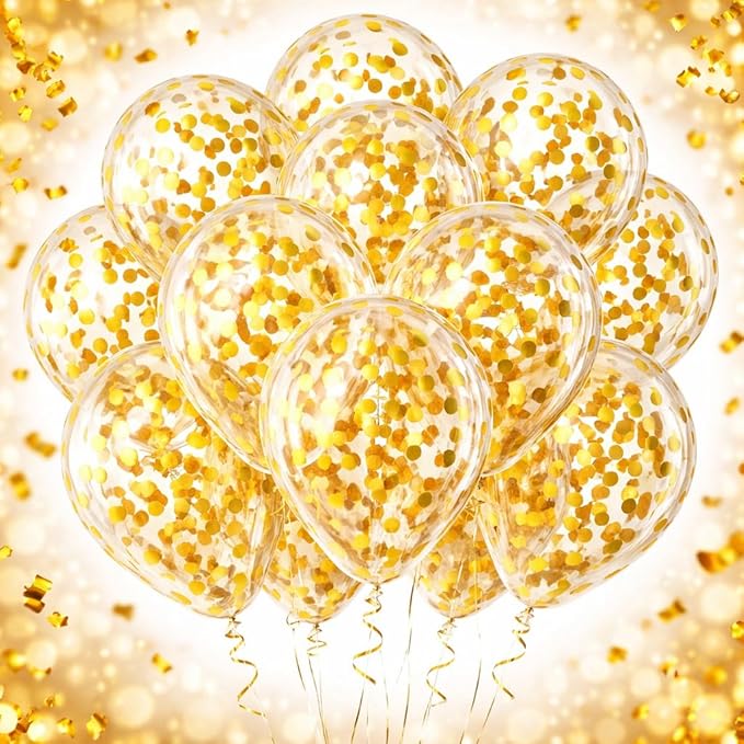 Golden Confetti Latex Party Balloons 100 Pack, 12 Inch Helium Balloons with Gold Confetti Dots for Wedding Bridal Shower Birthday Celebration Decorations