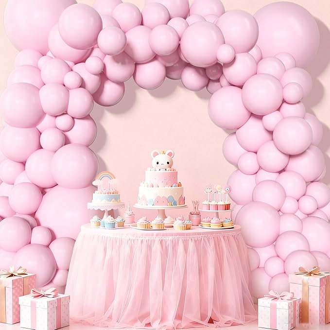 Amandir 153pcs Pink Balloons Arch Garland Kit, Different Sizes 18 12 10 5 Inch Latex Pastel Pale Light Pink Balloon for Princess Birthday Bridal Wedding Gender Reveal Mothers Day Party Decorations