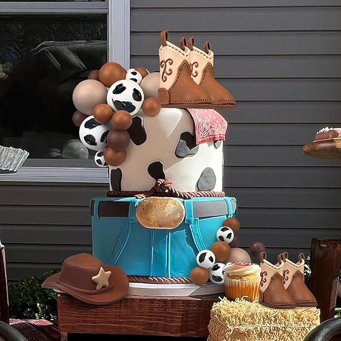 28PCS Cowboy Cake Decorations Cowboy Hat and Boot Cake Toppers Western Cowboy Birthday Baby Shower for Western Theme Party Favors Supplies