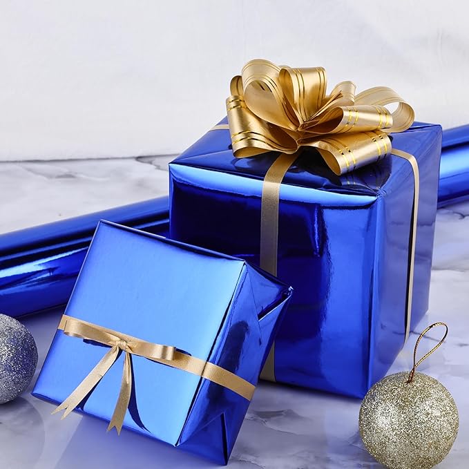 NESCCI Royal Blue Metallic Wrapping Paper, Solid Color Paper,Gift Wrapping Paper,Perfect for Wedding,Valentine's Day,Birthday, Christmas,Baby Shower,DIY Bouquet (17 Inches X 32.8 Feet)