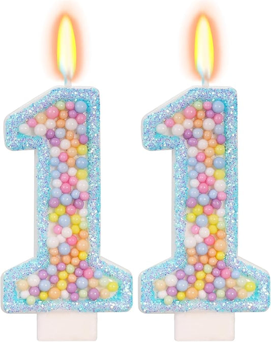 Blue Birthday Candles - Number 11 Candle, Colorful Macaron Candles, 11 Birthday Decorations for Girls Boys, Cake Decorations, Theme Party Supplies (Blue)