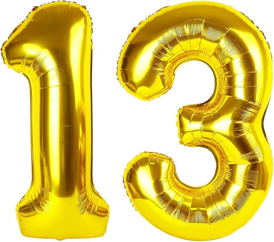 40 Inch Number Balloons, Large Gold Number 13 Balloon Party Decorations for 1 3 31 Birthday Memorial Day, Foil Balloon for Outdoor & Indoor Wedding Supplies