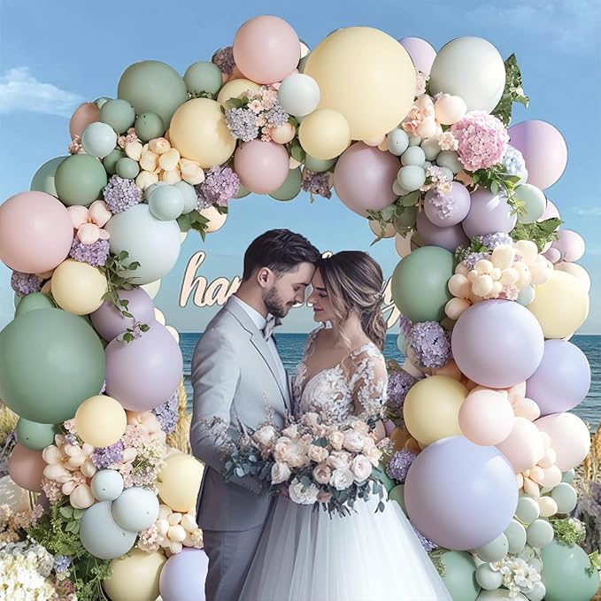 Dusty Green Pink Purple Balloons Arch Kit, Double Stuffed Pastel Balloons Dusty Pink Mist Green Ivory Lavender Balloon for Birthday Party Wedding Wildflower Flower Butterfly Decorations