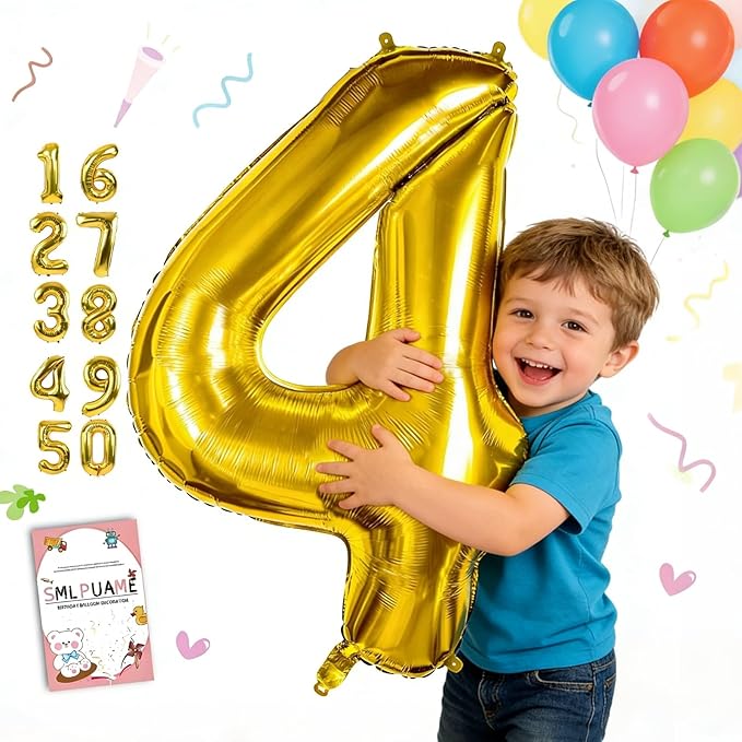 40 inch Number Balloon 0-9 Gold Large Number 4 Balloons,Digital Balloons for Birthday Party Celebration Decorations Supplies, Helium Foil Number Balloons for Wedding Anniversary
