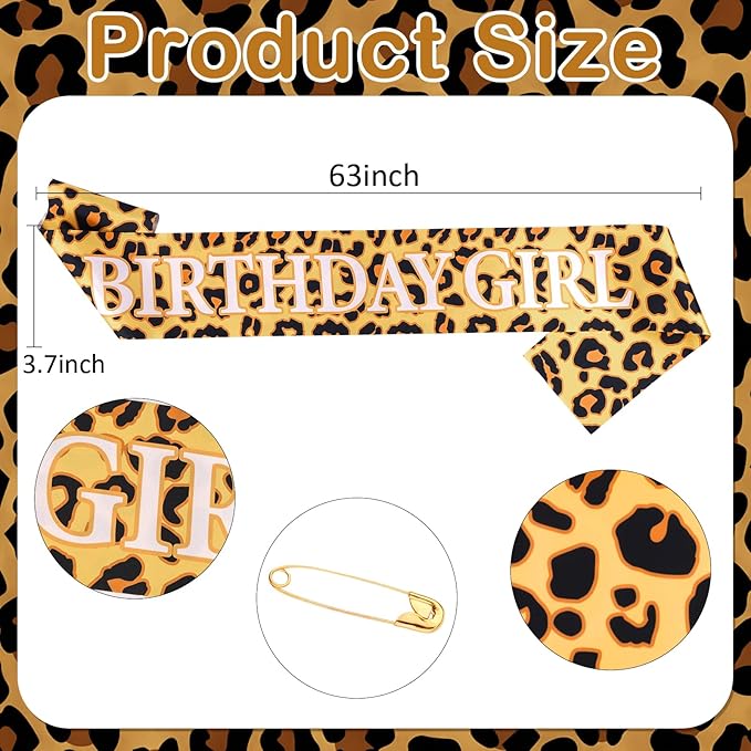 Cheetah Print Happy Birthday Decorations Set - BIRTHDAY GIRL Leopard Birthday Sash & Sunglasses, Funny Bday Decoration Accessories for Women Party Favors Supplies