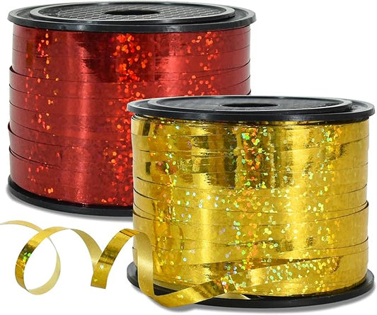 BEISHIDA 2 Pack 100 Yards Red Gold Ribbon Curling Crimped Glitter Balloon String Shiny Metallic for Gift Wrapping Birthday 2026 Graduation Lunar New Year Christmas Party Decorations