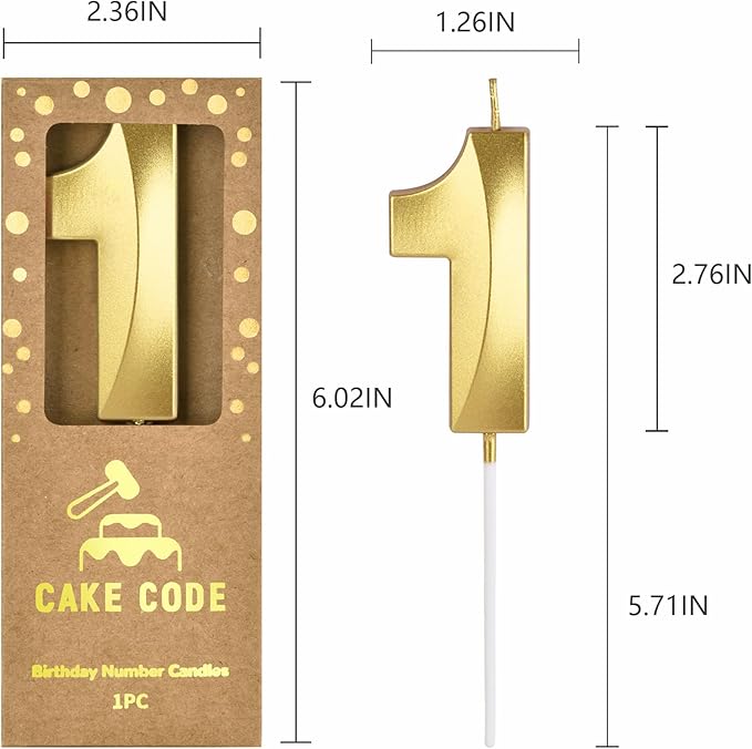 2.76 Inch Diamond Gold 1 Number Birthday Candles, Gold Number Candles, Cake Number Candles, Party Celebration