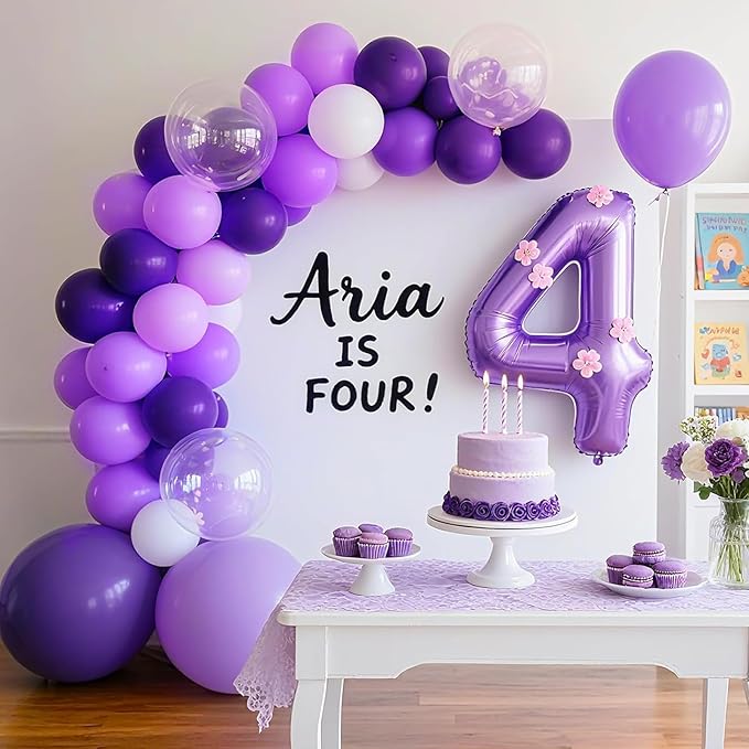 RUBFAC 135pcs Purple Balloons, Latex Lavender Lilac Balloon Different Sizes 18 12 10 5 Inch for Garland Arch Birthday Baby Shower Anniversary Wedding Masquerade Party Decoration