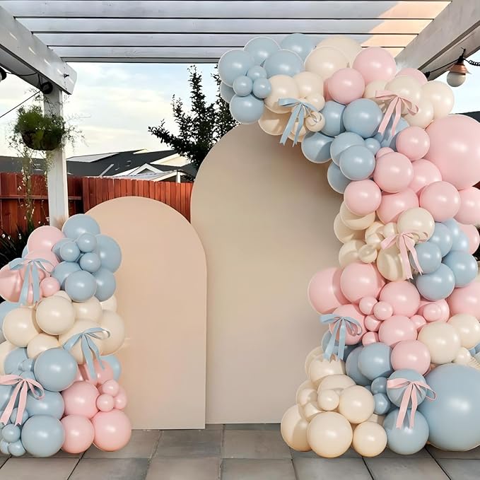 Gender Reveal Balloon Arch Kit, 141Pcs Pink Blue Sand White Balloons with Bows for Boy or Girl Gender Reveal Decorations Baby Shower Boho Bachelorette Birthday Party Supplies