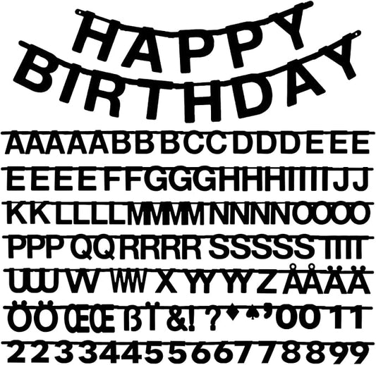 SUNBEAUTY 146 Pcs Black DIY Make Your Own Banner Customizable Letters Symbols Banner For Birthday Wedding Happy New Year Baby Shower Graduation Retirement Xmas Party Decoration