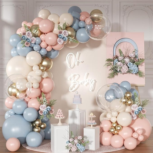 Gender Reveal Balloon Garland Arch Kit, 126Pcs Pink Blue Sand White Gold Balloons for Boy or Girl Gender Reveal Decorations Baby Shower Boho Bachelorette Wedding Birthday Party Supplies