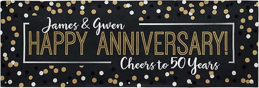 Let's Make Memories Personalized Banner - Party Decorations - Wedding, Anniversary, Engagement - Customized Banner - Celebration - Any Text - Indoor/Outdoor Vinyl - Black & Gold - 10 ft