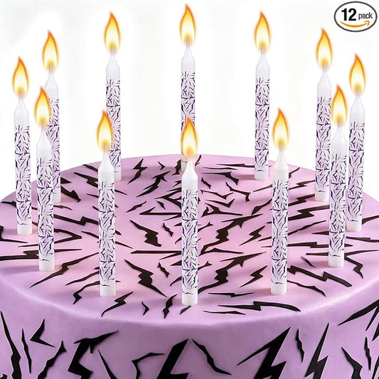 Conelist 12 Pcs White Kpop Themed Birthday Candles Purple Lightning Birthday Decorations Cartoon Movie Cake Toppers for Themed Party Supplies