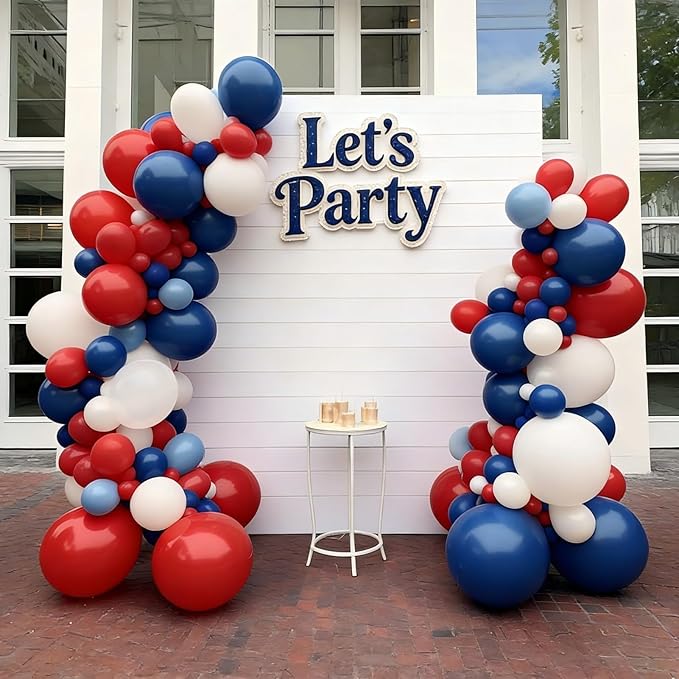 Red White and Blue Balloon Garland Arch Kit Double Stuffed Blue Balloons for Spring 4th of July Graduation Nautical Baseball Patriotic Birthday Party Decorations