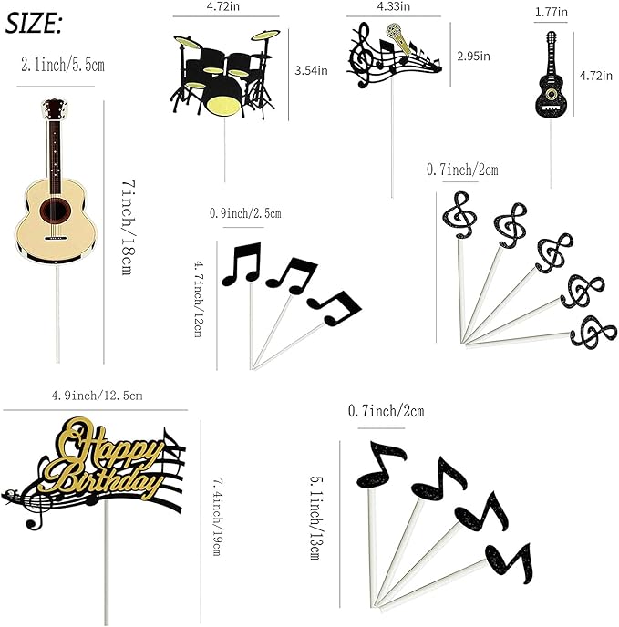 16Pcs Music Cake Topper Musical Instruments Decorations for Birthday CupCake Topper Party Supplies，Guitar Rock Star Cupcake Topper Decor for Baby Shower Rap Cake Topper Party Favors…