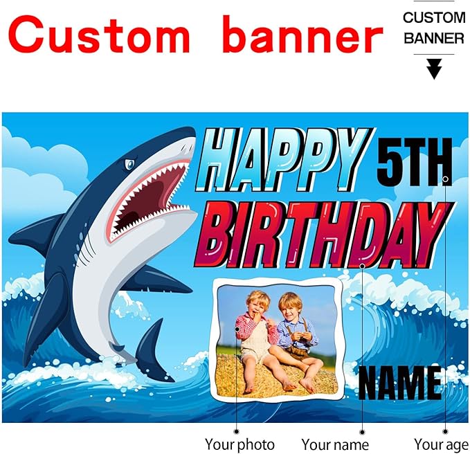 Custom Shark Happy Birthday Party Decorations Supplies Personalized Shark Ocean Themed Birthday Backdrop Banner(4x6ft)