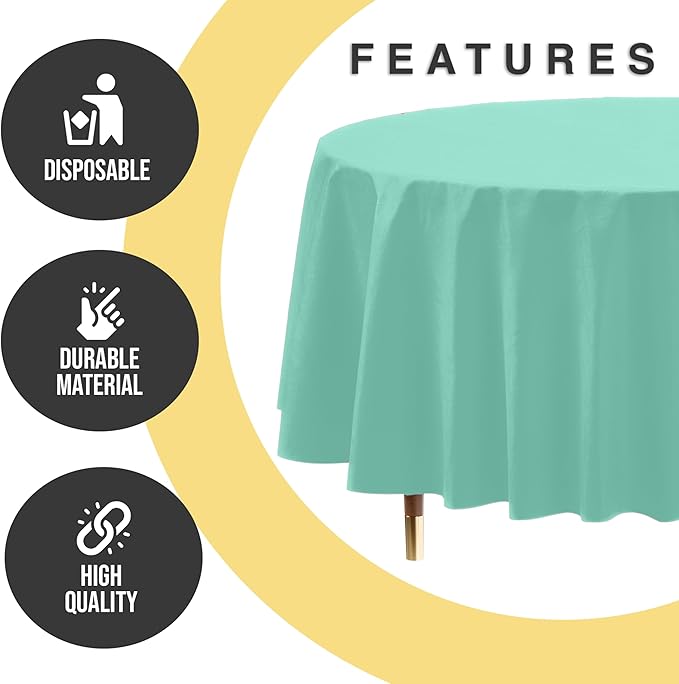 Exquisite 66% Thicker Premium Mint Round Tablecloth 0.5 Mil 12 Pack Plastic Table Cloth Disposable 84 Inch Round Plastic Tablecloth Won't Tear Easily Like Cheap Thin Brands