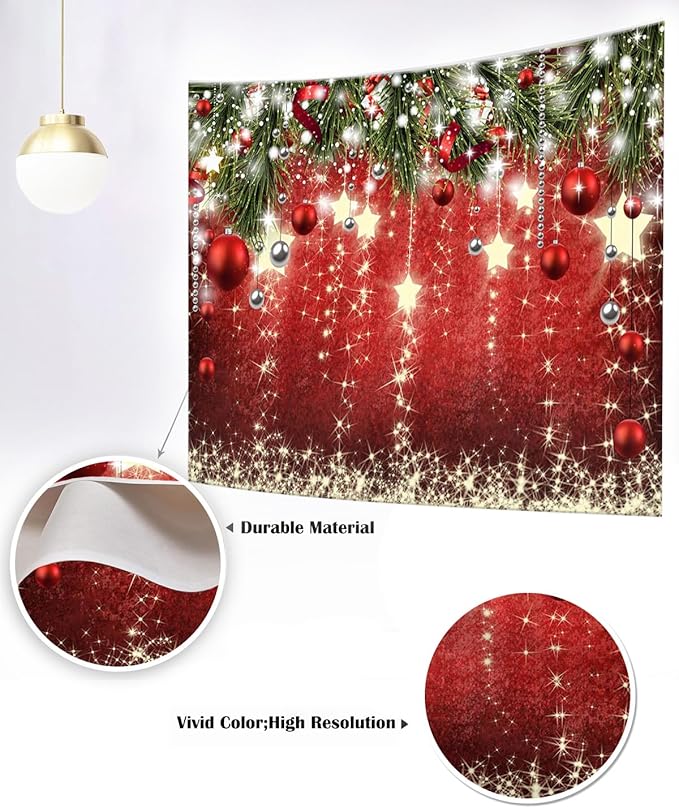 Mocsicka Christmas Backdrop Red Ball Xmas Merry Christams Party Decorations for Family Holiday Christmas for Photography Photo Booth Props (Red, 12x10ft(144"x120"))
