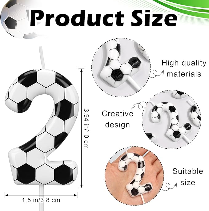 Soccer Number 2 Birthday Candle, 2nd Birthday Candle Sport-Theme Cake Topper, Soccer Theme Party Decorations for Boys Girls, Party Supplies Birthday Gifts