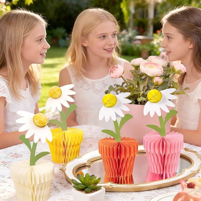 8PCS Daisy Honeycomb Centerpieces, Daisy Table Decorations, Daisy Flower Birthday Party Decorations for Home Office, Baby Shower, Wedding Spring Party Supplies(Orange Yellow)