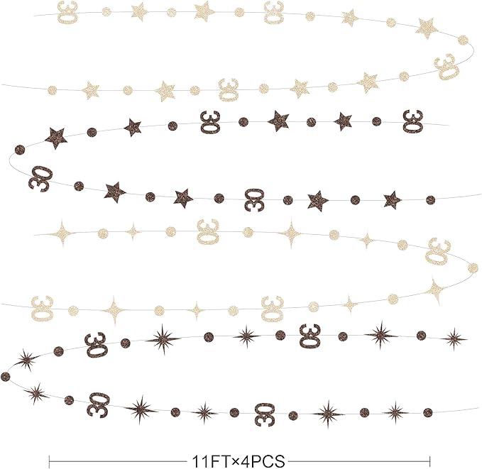 Champagne Gold Brown 30th Birthday Decorations Number 30 Circle Dot Star Garland Streamer Banner Backdrop for Women Men Dirty Thirty Cheers to 30 Years Old Birthday 30th Anniversary Party Supplies
