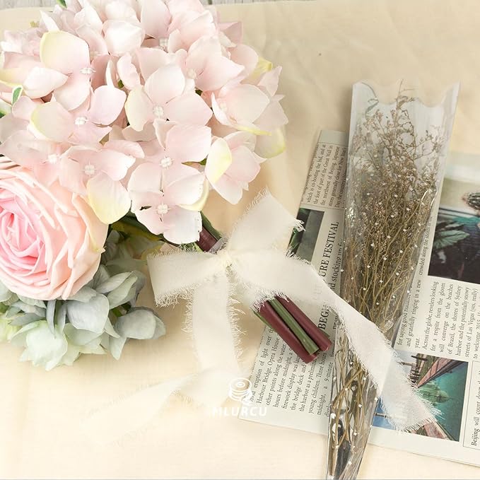 Ivory Chiffon Ribbon - 1 Inch x 21 Yards, Handmade Fringe, Silk, Boho Frayed, Wedding Invitation, Bridal Flower Bouquets, Floral Arrangement, Gift Wrapping