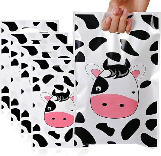 HappFestiv 50 Pcs Cow Party Favor Bags, Cute Cartoon Animal Goodie Bags with Handle, Treat Bags for Snacks&Candy, Gift Bags Party Supplies