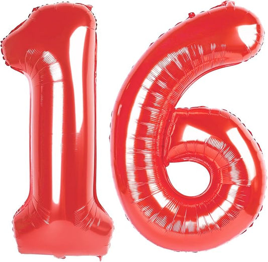 Balloon 40 Inch Red Number, 16th Birthday Decorations for 1 6 16 61, Large Foil Sweet 16 Balloons Number for Wedding Memorial Day's Photo Shoot Decoration