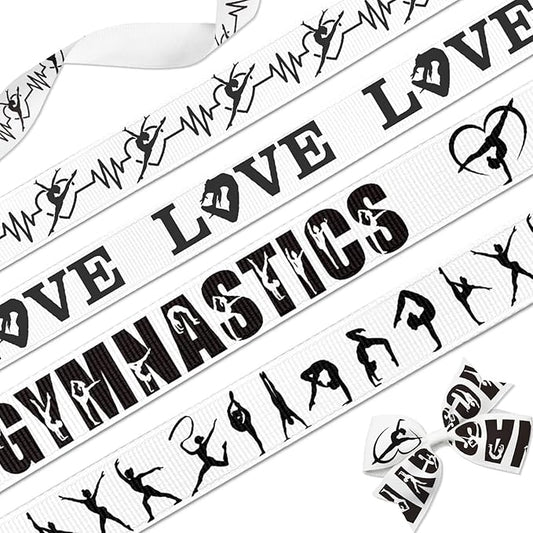 4 Pack Gymnastics Grosgrain Ribbons, 5/8" & 7/8" x 3 Yards Each, Black Sports Themed Ribbon for Dance Competition Awards Gift Wrapping Team Decor