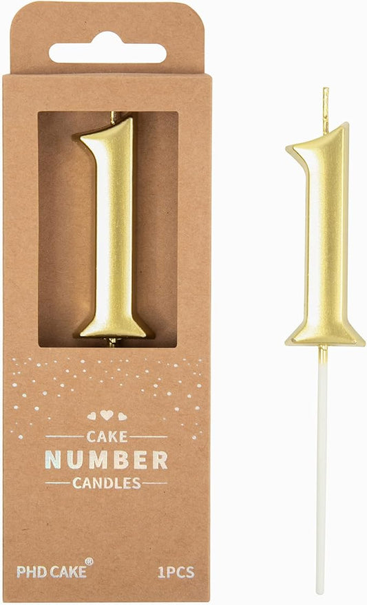 PHD CAKE 2.76 Inch Elegant Gold 1 Number Birthday Candles, Gold Number Candles, Cake Number Candles, Party Celebration