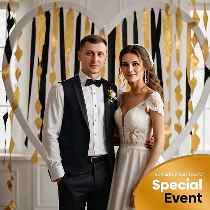 Captain Décor 4 Crepe Paper Streamers Rolls, 328ft Pack of 4 Gold and Black Streamers for Party Decorations, Birthday Streamers, Party Streamers for Wedding Decoration (1.8 inch x 82 ft/Roll)…