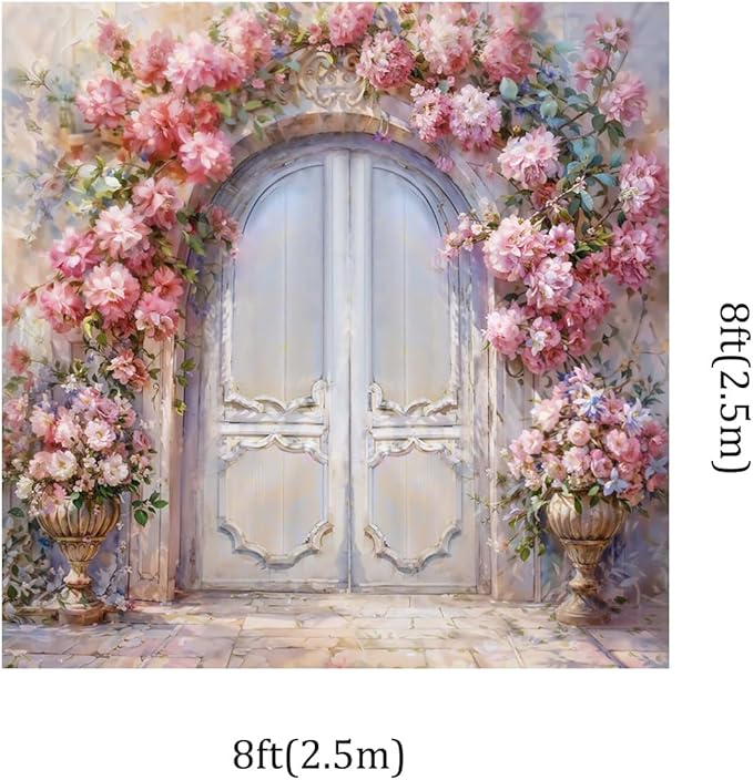 Kate 8x8ft Oiling Painting Pink Flowers Photography Backdrops Dreamlike Door Wedding Portrait Kids Birthday Party Photo Background