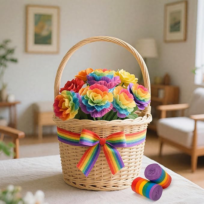 PIGETALE 6 Rolls Rainbow Party Streamers Crepe Paper, Rainbow Party Decorations for Christmas Birthday Wedding Bachelorette Bridal Baby Shower Pride Party Candyland Backdrop DIY Supplies Art Crafts