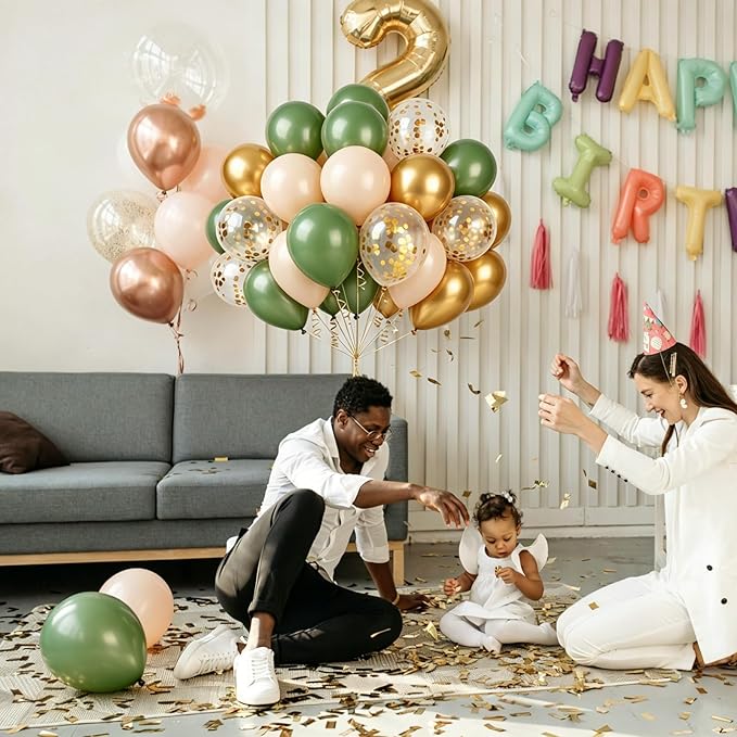 Sage Green Balloons Green and White balloon, 60 Pcs 12 Inch Latex Confetti Metallic Balloons with 1 Ribbon, Green and Gold Balloon for Birthday Wedding Bridal Shower Party Decorations