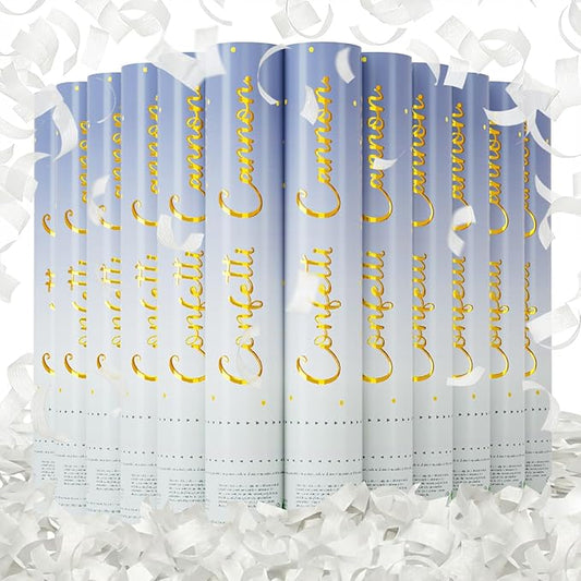 Confetti Poppers White Confetti Cannon 12 Pack Party Poppers Biodegradable12inch Wedding Party Confetti Bulk Streamer Confetti Cannon Launches up to15-25ft for Christmas Birthday Graduation New Year