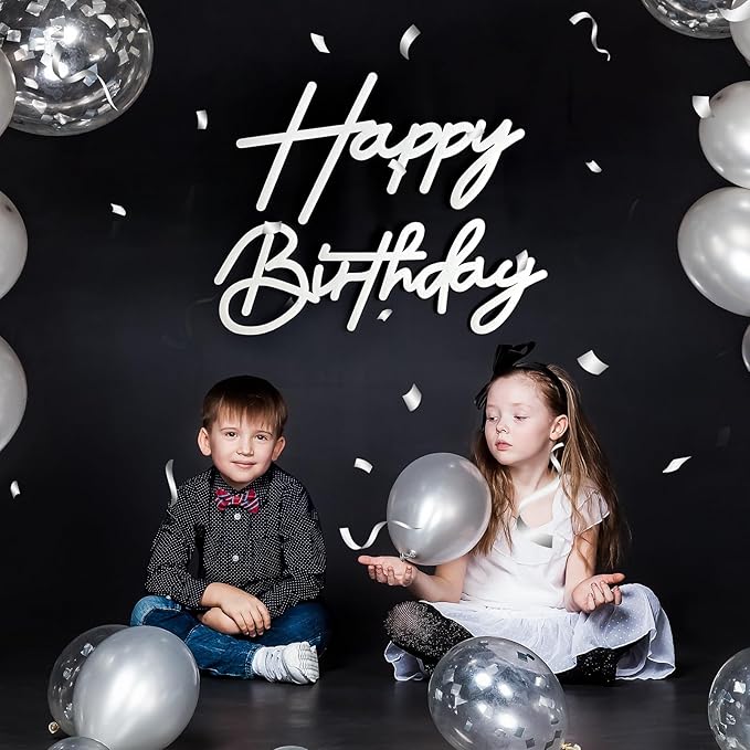 Happy Birthday Sign for Arch Backdrop - Felt Happy Birthday Letter Sign for Balloon Banner Party Backdrop Girls Boys Birthday Background for Baby Shower Photography Wall Decorations - White
