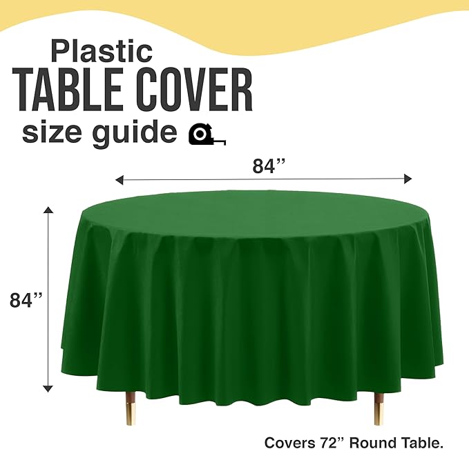 Exquisite 66% Thicker Premium Emerald Green Round Tablecloth 0.5 Mil 6 Pack Plastic Table Cloth Disposable 84 Inch Round Plastic Tablecloth Won't Tear Easily Like Cheap Thin Brands