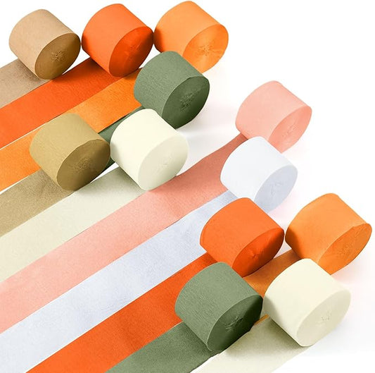 Epakh 12 Rolls Sage Green/Orange Crepe Paper Streamers (984ft) - Little Cutie Baby Shower Party Decorations, Natural Birthday Supplies, Sage Green and Orange Baby in Bloom Theme Party Decor