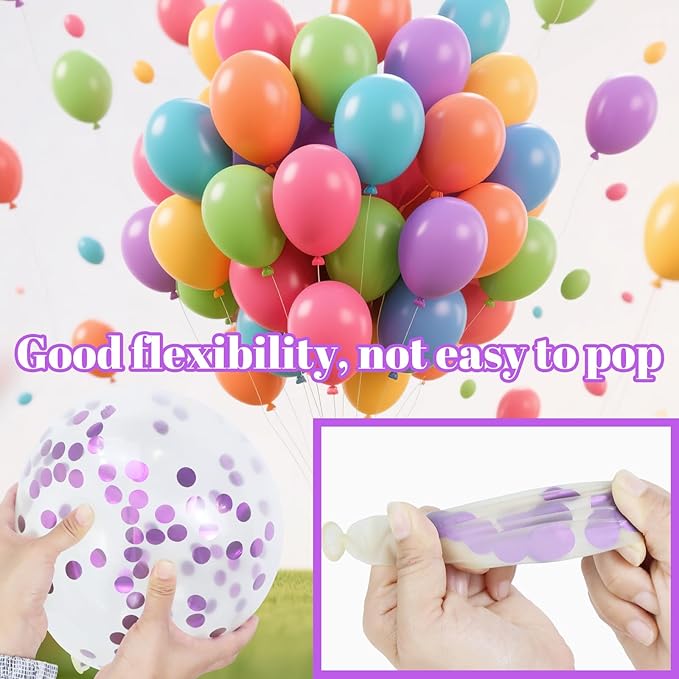 68pcs Pink and Purple Balloons, 12 Inch Metallic Purple Pink Confetti Latex Balloons with Ribbon, Party Balloons for Girls Birthday Baby Shower Wedding Party Decorations