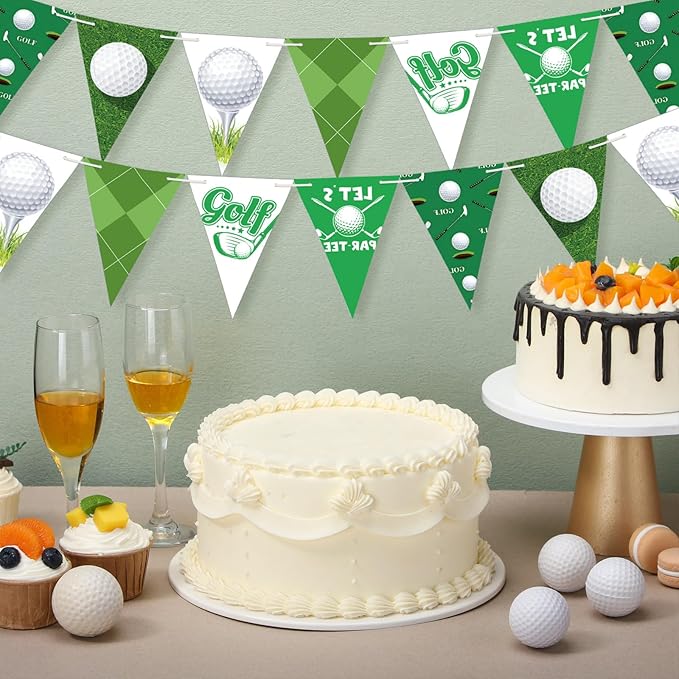 5 Pcs Golf Party Decorations Golf Triangle Banner Hole in One Birthday Decorations Pennant Flags with Double Sided Printing or Birthday Party Hanging Supplies