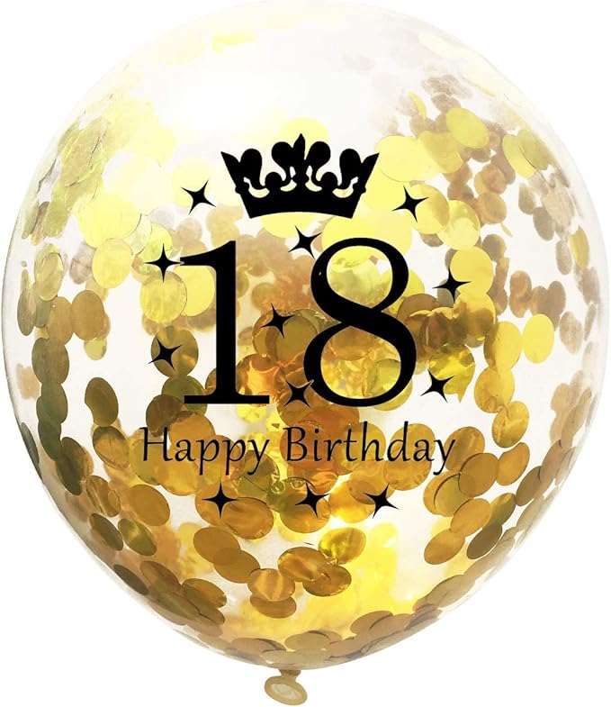 SHUNTAI 18th Birthday Balloons Gold and Black 18th Birthday Decorations,Latex Gold Confetti Balloon for Boys Girls 18 Year Old Anniversary Theme Party Supplies 15 Pieces 12 Inch