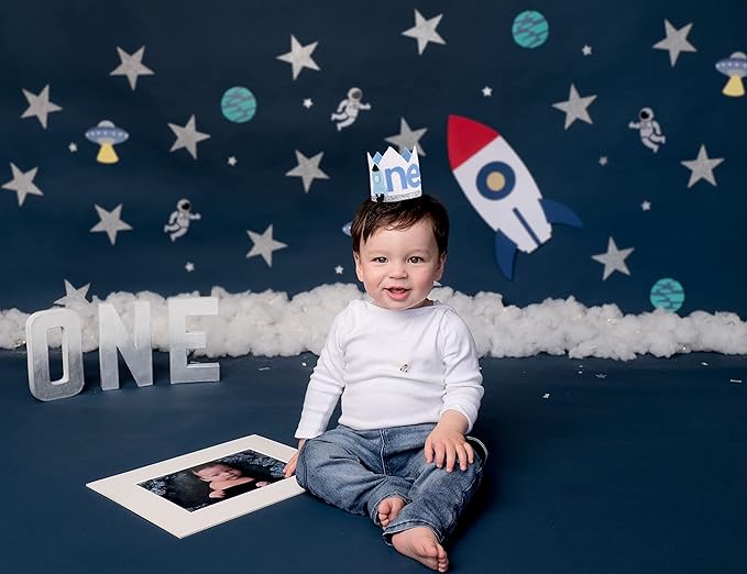 WAOUH The First Birthday Crown Orbiting the Sun - Outer Space Theme, Rocket Hat, Planet Crown for Birthday