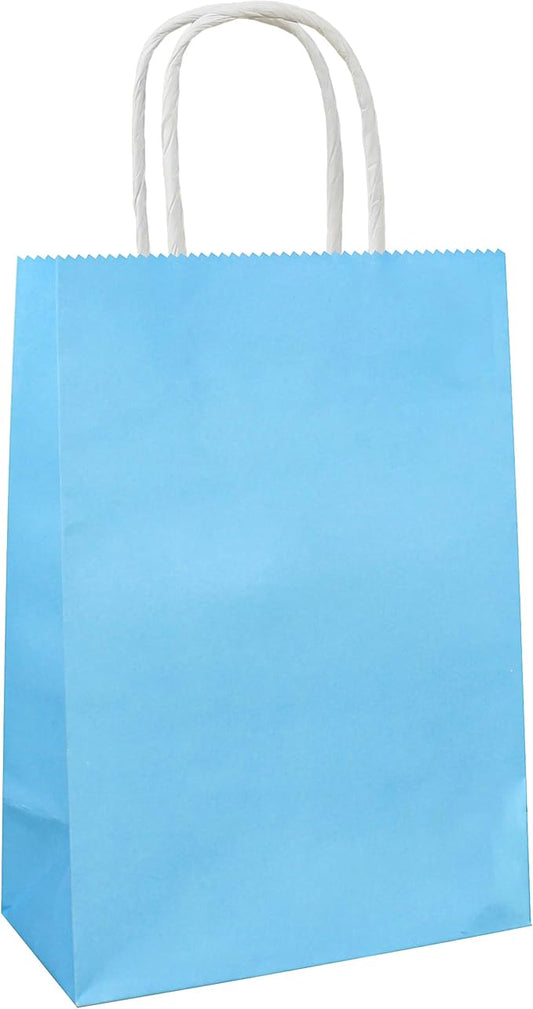 25 PCS Small Gift Bags Light Blue Kraft Paper Bag Sky Gift Bags with Handles for Party Favors (8.2 x 6 x 3.1 In)