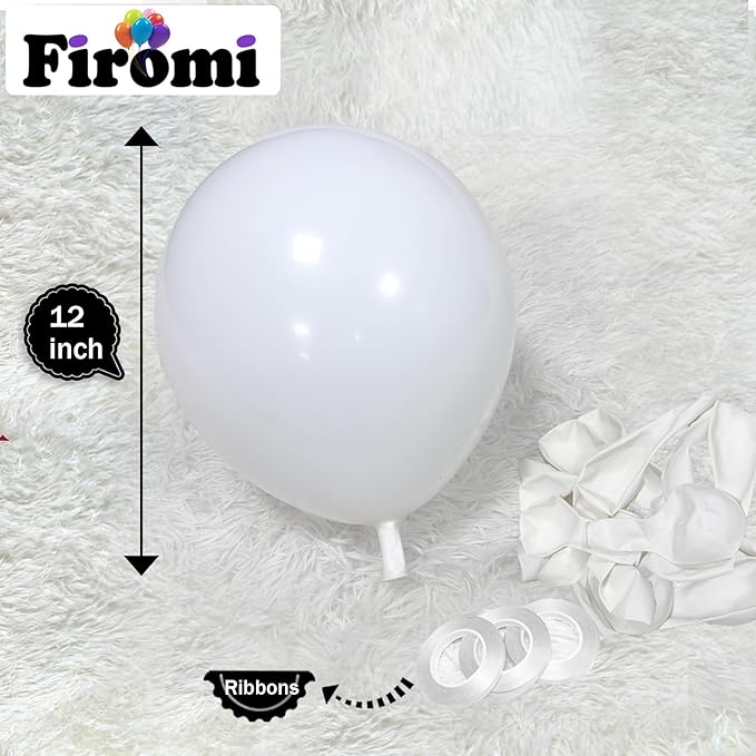 Firomi White Balloons 12-inch 100 Pack Big Helium Matte Shiny Pastel Round White Thicken Latex Balloon for Wedding Birthday Party Engagement (with 3 Ribbons)