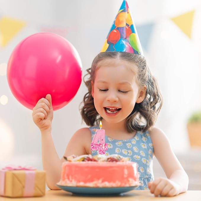 Pink Sequin Birthday Candles, Cake Number Candles, Girls 0th Birthday Decorations, Suitable for Birthday Parties, Anniversary Party Decorations(4)