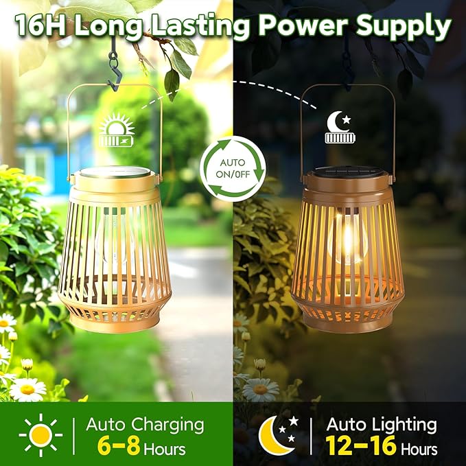 Solar Lanterns Outdoor Waterproof Brighter Up to 12 Hrs Outdoor Hanging Solar Lights, Retro Metal Outside Lanterns Auto On/Off, Solar Powered Lanterns Lighting LED for Garden Patio Yard Decor 2 Pack