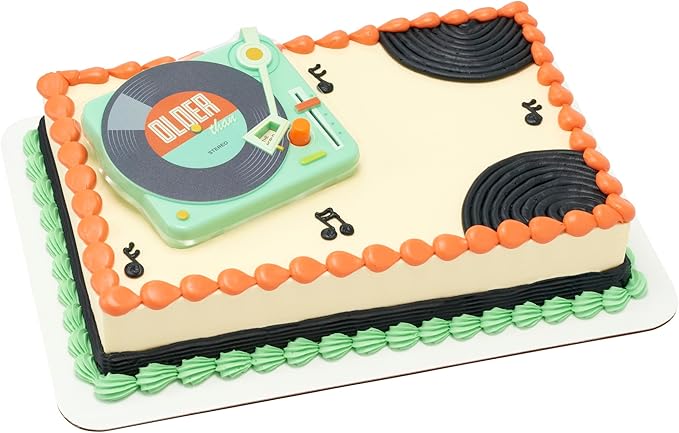 DecoSet® Older Than Record Player Cake Topper, Retro Cake Decoration For Birthday Or Retirement Celebration, Food Safe
