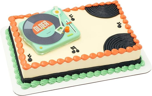 DecoSet® Older Than Record Player Cake Topper, Retro Cake Decoration For Birthday Or Retirement Celebration, Food Safe