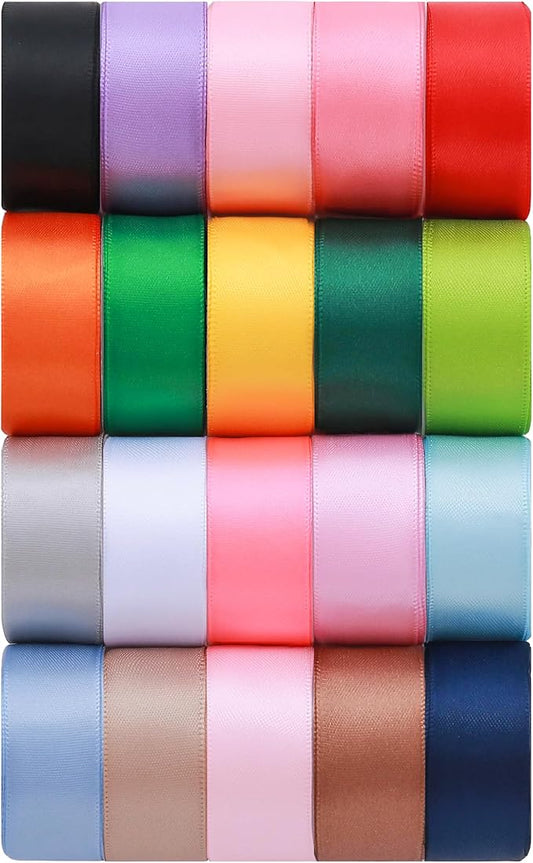 KEOSREE 3/4 inch 20 Colors Satin Ribbon Set, 3/4" X2Yd x 20Rolls Rainbow Ribbons for Gift Wrapping, Wedding Party Decoration, Invitations, Bridal Bouquets, Total 40 Yards