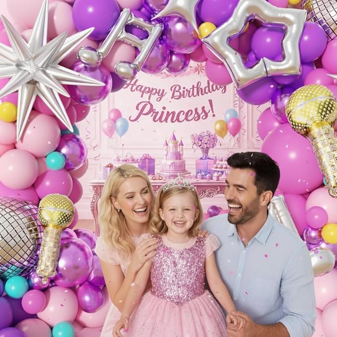 Kpop Balloon Garland Arch Kit 160Pcs with Star Microphone Disco Musical Symbols Foil Balloons, Songster Birthday Decoration for Music Fans Popular Singer Birthday Princess Party Decorations